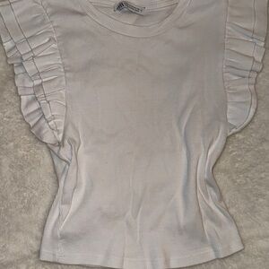 Zara White Short Sleeve Ruffle Top